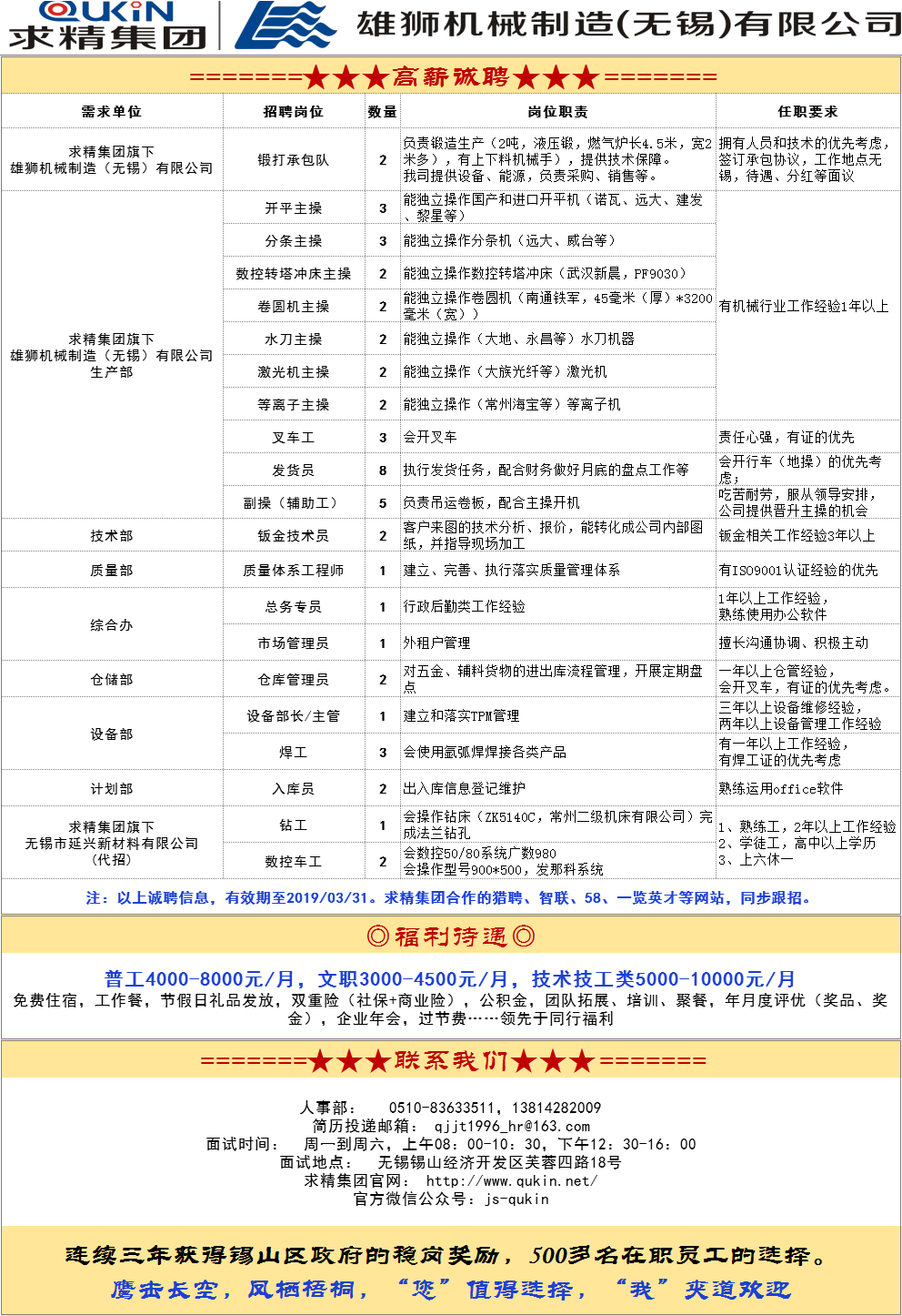 求精高薪誠聘各類(lèi)人才
